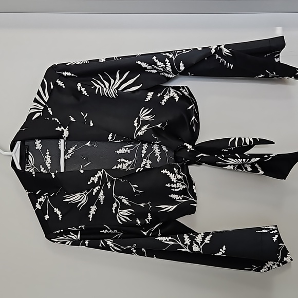 Dynamite Tie-Front Crop Satin Blouse, Size XXS - Picture 3 of 7